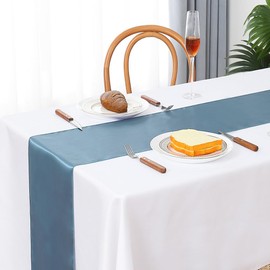 Gankar Pack of 10 Dusty Blue Table Runner for Party , Satin Table Runners 12 x 108 Inches Long for Wedding Banquet Birthday Events Decorations (Dusty Blue, 10 Pieces)