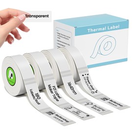 4-Rolls P21 Label Tape Transparent 180 Labels/Roll,14x40mm (0.55"x1.57"),Thermal Paper Compatible with Nelko P21,NADAIIN N12,ORGSTA S001,X1 Label Maker, Standard Laminated Thermal Tape Replacement