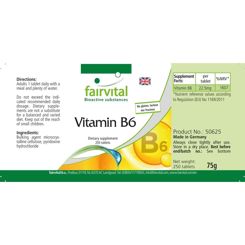 Fairvital Vitamin B6 Tablets - High Dose - Vegan -