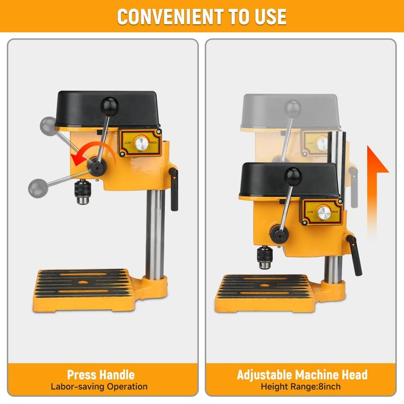 Hoteche Variable Speed Mini Benchtop Drill Press with 1/4-Inch Chuck,