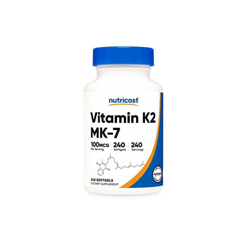 Nutricost Vitamin K2 MK-7 100 mcg, 240 Softgels - Gluten