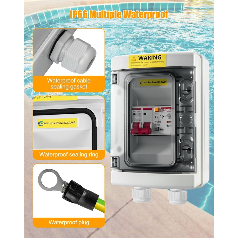 SPA Panel Disconnect GFCI Switch 63A Circuit Breaker Box Surge