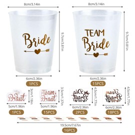 Set of 16 Hen Party Cups Bride Team Cups, Hen Party Cups Bride Tribe Cups with 16 Team Bride Straws, 20 JGA Bride to be Tattoo, Rose Gold Bridal Shower Cups, Bachelorette Party Cups for Engagement