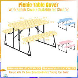 33" L x 20" W x 3" H Yellow Grid Picnic Table Cover for Kids, Fitted Tablecloth for Outdoors Oxford Cloth Waterproof Cloth for Camping Home Goods Indoor Outdoor Patio BBQ
