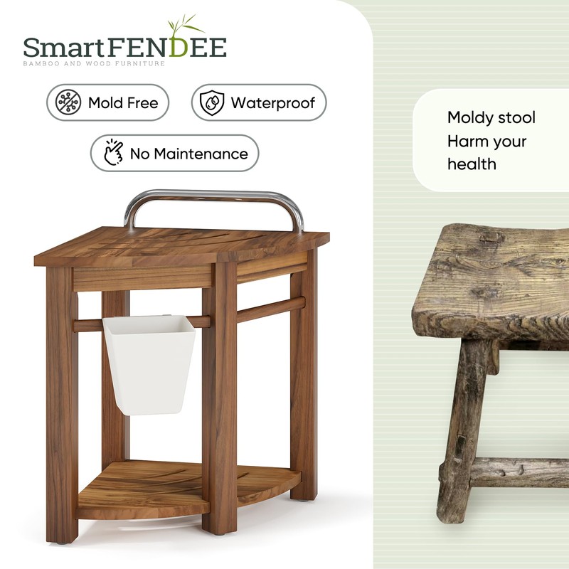 Smart Fendee 16.5“ Teak Shower Bench Seat with Handle, Corner