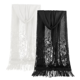 Auliuse Ladies Scarf 2PCS Womens Shawl,Soft Scarf and Shawl Lace Women Scarfs,Pashmina Wrap Scarf Women Wrap with Tassels for Women Wedding Parties Balls(Black+White)
