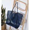 Hoxis Mesh Beach Tote Womens Shoulder Handbag, Dark Blue, L
