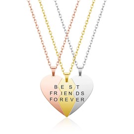 Zysta 3PCS Best Friends Forever Necklaces for 3 Stainless Steel BFF Matching Heart Puzzle Pendant Necklaces Friendship Jewelry for Sisters Birthday Gift
