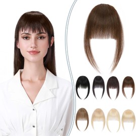 Clip in Fringe Extension Air Bangs With Temples Clip in Bangs 100% Remy Human Hair French Bangs Hairpieces #04 Medium Brown
