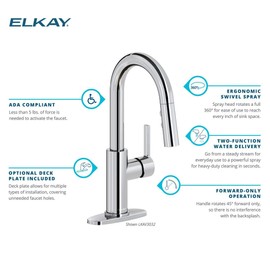 Elkay LKAV3032 Avado 1.8 GPM Single Hole Pull Down Bar Faucet - Includes Escutcheon - Chrome