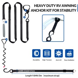 Heavy Duty RV Awning Tie Down Kit for Wind,Camper RV Awning Tie Down Anchors,Easy Installation Pre-Assembled Thick Straps Campers Awning Anchors Accessories (Type A)