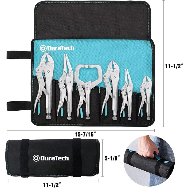 DURATECH 6PC Locking Pliers Set C-clamp Long Nose Curved Jaw