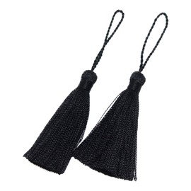 Machida Tassels (Set of 2) Color Tassels, Fan Decoration, Accessory Tassels, Polyester Tassels (Black 9025)