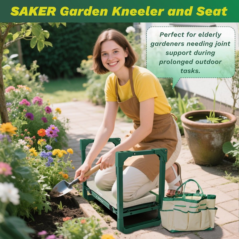 Saker Garden Kneeler and Seat Foldable Gardening Stool with Extendable