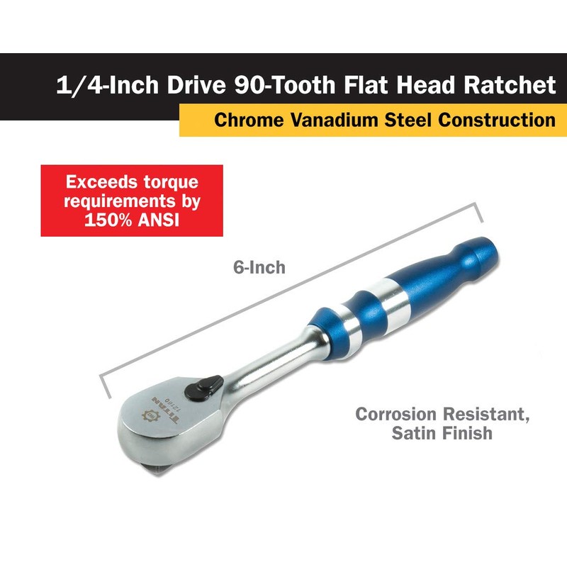Titan 12160 1/4-Inch Drive x 6-Inch 90-Tooth Flat Head Ratchet