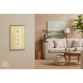 Rio Salto MIDSIZE BRASS Signature Collection Decorative Brushed Brass Gold Metal Outlet Covers, Light Switch Cover Plate, Premium Wall Plate 1-Gang Single Toggle Flip Switch, 4.94" x 3.13", 1-Pack