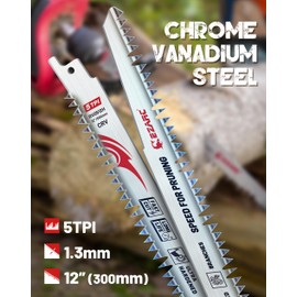 EZARC Wood Pruning Reciprocating Saw Blade 12 Inch, Fleam Ground Teeth Pruning Saw Blades for Tree Trimming, Wood/Wet Wood Cutting, 5 Pieces