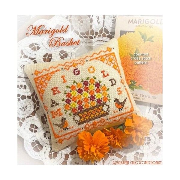 CalicoConfectionery MARIGOLD BASKET cross stitch pattern CalicoConfecti
