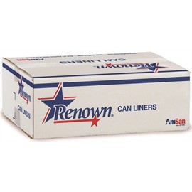 RENOWN TRASH CAN LINERS, BLACK, 60 GALLONS, 22 MIC, 38 IN. X 60 IN, 25 LINERS PER ROLL, 6 ROLLS PER CASE