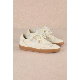 Mi.iM Julie Pearl Organza Ribbon Vintage Sneakers(8.5, Ivory)