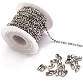 Tiparts 30 Feet Stainless Steel Ball Chains Necklace with 20pcs Connectors Clasps,Silver Bead Chain Sets (Chain Width 2.4mm+20pcs connectors)