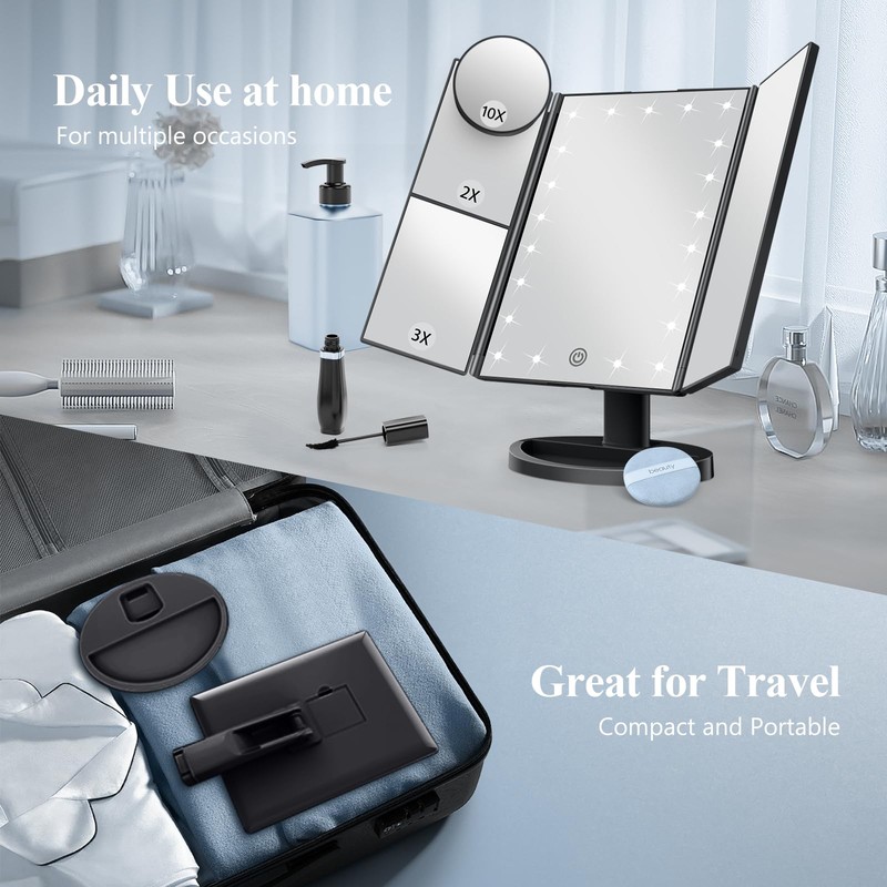 HUONUL Makeup Mirror Vanity with Lights, 2X 3X 10X Magnification,