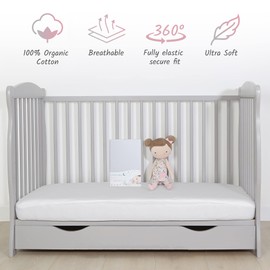 Cot Bed Sheets 140 x 70 Fitted and 100% Organic Cotton Completely Natural Cot Sheets Grey color Set of 2 Ultra-soft and Comfortable for Your Baby 140 x 70 cm size Toddler Bed Sheets