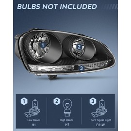Nilight Headlight Assembly Compatible with 2005-2010 Volkswagen Jetta 2006 2007 2008 2009 VW Rabbit GTI Headlamp Black Housing Driver and Passenger Side