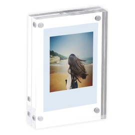 MYFEELGAGA Acrylic Photo Frame, L Square (Polaroid Style), LS Size, Large Business Cards, Instax SOUARE SELPHY SQUARE Block Type, Magnetic Frame, Both Sides Transparent, 3.9 x 4.3 inches (100 x 110