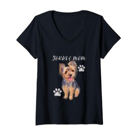 Womens Yorkshire Yorkie Mom Yorkshire Terrier Cute Puppy V-Neck T-Shirt