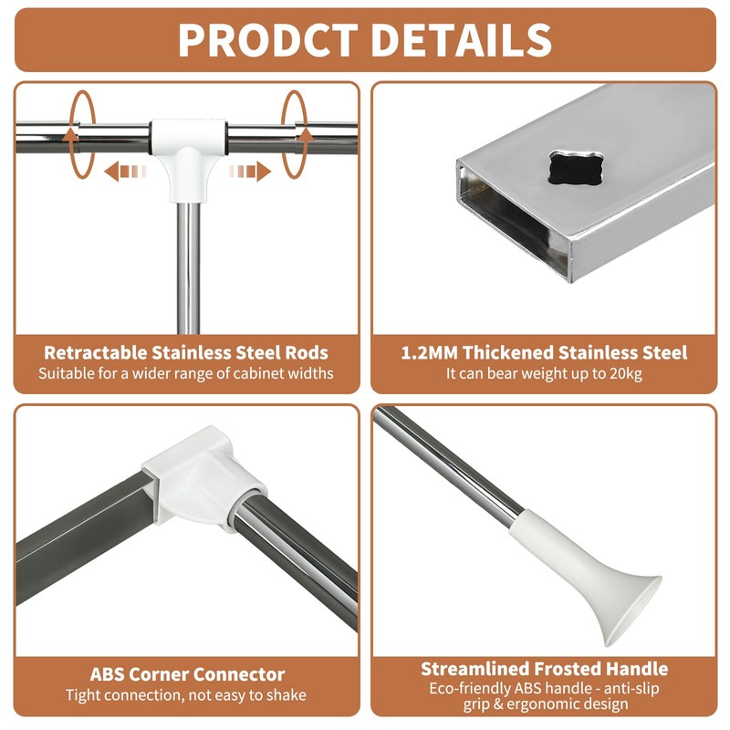tonchean Heavy Duty Pull Down Closet Rod White, 60 Lbs