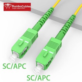 RamboCables 60ft(19m) SC/APC to SC/APC Fiber Optic Cable OS2 Simplex Singlemode 9/125μm LSZH FTTH Yellow OD 2.0mm