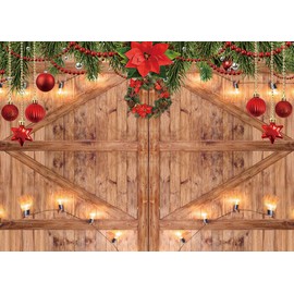 CYLYH 7x5FT Christmas Backdrop New Year Party Background Barn Door Backdrop Family Party Christmas Decoration Background Photo Studio Props D507