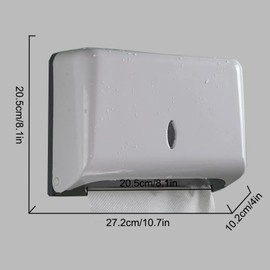 Paper Towel Dispenser - Wall Mounted Tissue Dispenser - Paper Towel Dispenser No Drilling - for C, Z or Fold Paper Towels - Lockable 200 Sheets - White