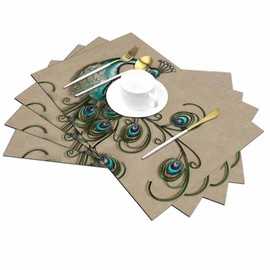 Walmsco Placemats Animal Peacock Beautiful Green Decor For Dining Room Kitchen Table,Waterproof Non-Slip Washable Heat Resistant Placemats,Set of 4,12"x18"