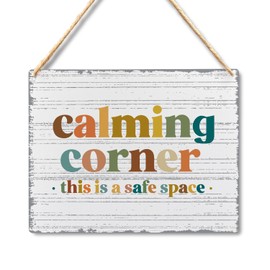 Absnfatu Calming Corner Hanging Wood Sign Plaque - Safe Space Classroom Decor, School Counselor Office Decor, Calm Down Corner Decorations for Classroom Preschool, Boho Classroom Decor, 10x8