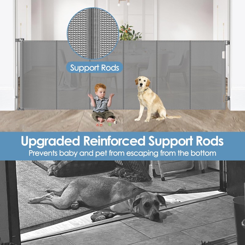Reinforced 120 Inch Extra Wide Retractable Gate with Support Rods,