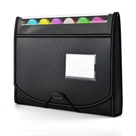 12-Pocket-Expanding File-Folder,Accordion-File-Organizer, A4/US Letter Size Paper Receipt Organizer Accordian Filing Folders (Black-C-12 Pockets)