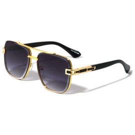 Dweebzilla Oversized Square Sport Pilot Aviator Sunglasses with Floating Beveled Lenses (Black & Gold Frame - Black Gradient Lenses)