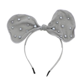 Motique Accessories Fancy Headbands For Girls Satin Organza Big Bow Headband With Pearls And Trim - Gray