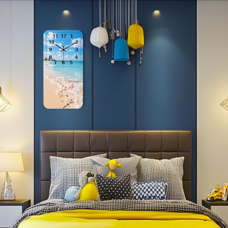 Beach Themed Wall Clock Battery Operated, 12 Inch Wooden Wall-Clocks