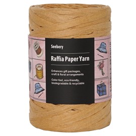 Seebery Raffia Ribbon Yarn for Crafts - Raffia Grass Twine for Gift Wrapping, DIY Decoration, Blinds & More | Matte String Paper Rope - 1/4'' Wide, 109 Yards, Brown