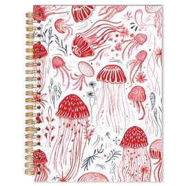 URLLUAE Pink Jellyfish Ocean Notebook, Minimalist Ocean Sea Life Beach Spiral Notebook Journals for Work School, Beach Office Supplies Gifts, 5.5x8.3 Inch