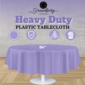 Grandipity Lavender Plastic Table Cloth Disposable (6 Pk) 84in Round Tablecloth Premium Party Table Cloths Disposable - Perfect Table Cloth Round Cover for Any Table Up to 6 Feet