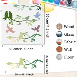 Birds On Branch Wall Stencil Template 30 x 30cm Reusable Plastic Stencil for Painting on Wood Wall Floor Tile Fabric Glass DIY Home Decor