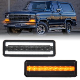 Aexploer Front Turn Signal LED Lights Running Lamps Compatible with F100 1980-1983,for F150/F250/F350/Bronco 1980-1986,White as Parking Light,Amber Yellow LED as Turn Signal Smoked Lens