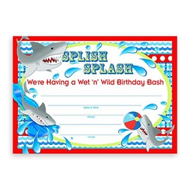 POP parties Shark Party Large Invitations - 10 Invitations 10 Envelopes