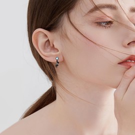 Cat Earrings Sterling Silver Black Cat Studs Earrings Cat Jewelry Christmas Gifts for Women