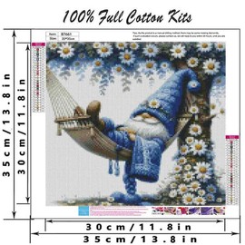 Gnome Stamped Cross Stitch Kits for Adults Beginner,Flower Counted Cross Stitch Kits Printed Stitching Cute Patterns Dimensions Needlepoint Art Crafts Embroidery Kits for Adults Beginners