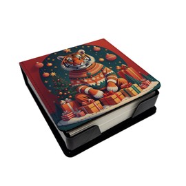 Caroline's Treasures Tiger Christmas PU Leather Note Paper Holder with Artist-Designed Cover, Desk Accessory, Office Gift